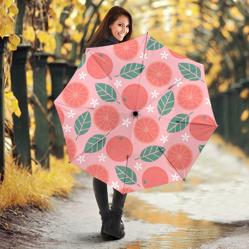 Grapefruit Leaves Flower Pink Background Umbrella
