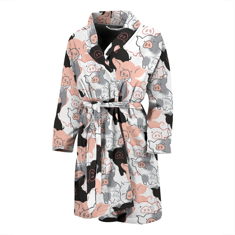 Pig Pattern Print Design 05 Men's Bathrobe