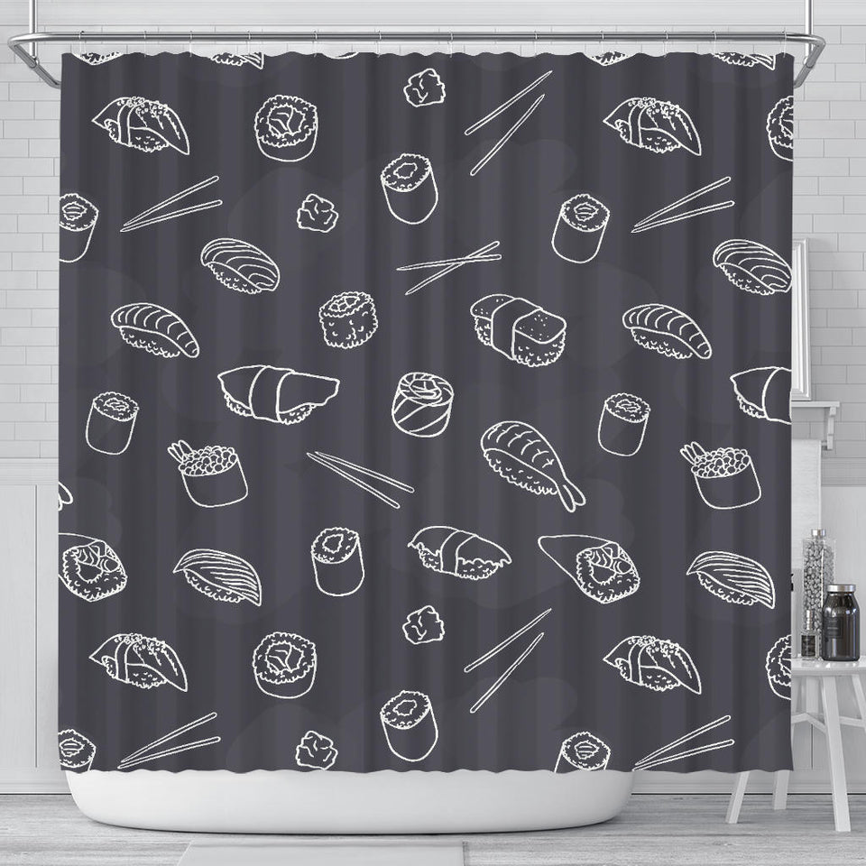 Sushi Pattern Black Background Shower Curtain Fulfilled In US