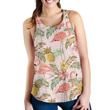 Pink flamingo birds pineapples hibiscus flower pattern Women Racerback Tank Top