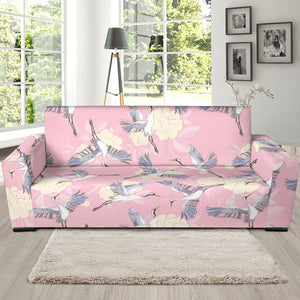 Japanese Crane Rose Pattern Sofa Slipcover