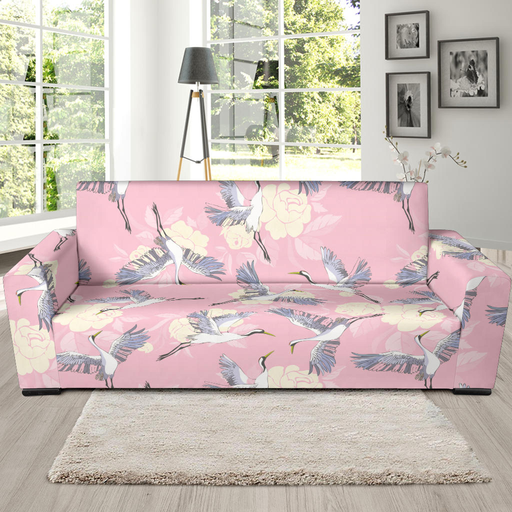 Japanese Crane Rose Pattern Sofa Slipcover