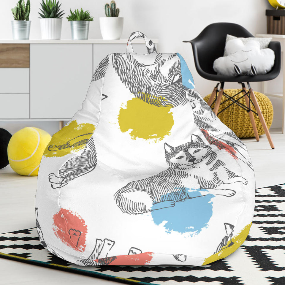 Siberian Husky And Colorful Circle Pattern Bean Bag Cover