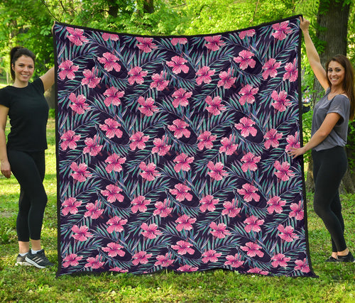 Hibiscus Pattern Print Design 05 Premium Quilt