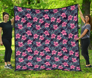 Hibiscus Pattern Print Design 05 Premium Quilt