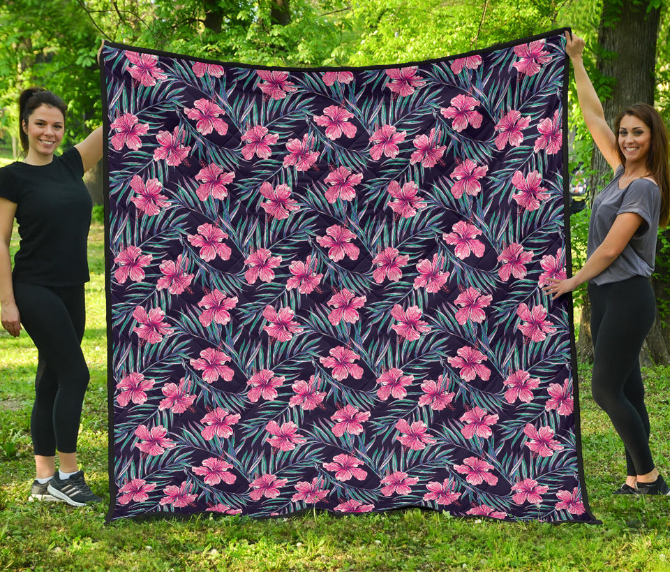 Hibiscus Pattern Print Design 05 Premium Quilt