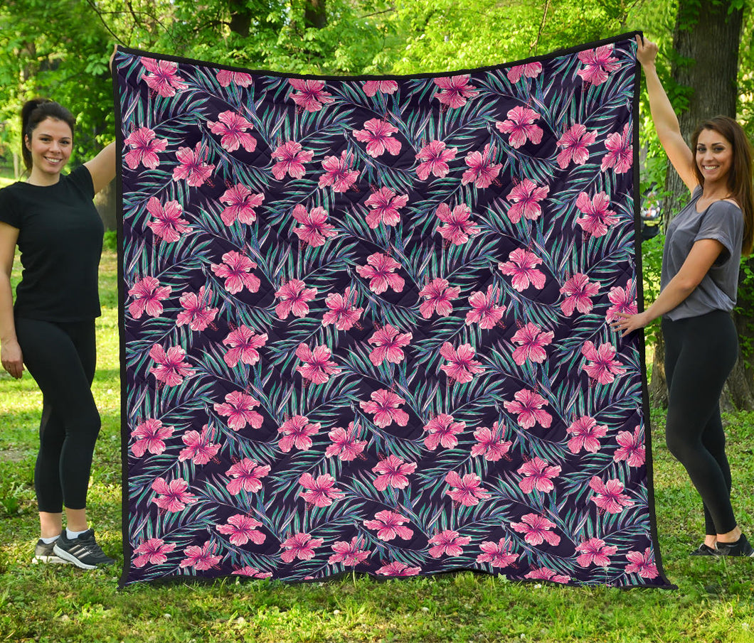 Hibiscus Pattern Print Design 05 Premium Quilt