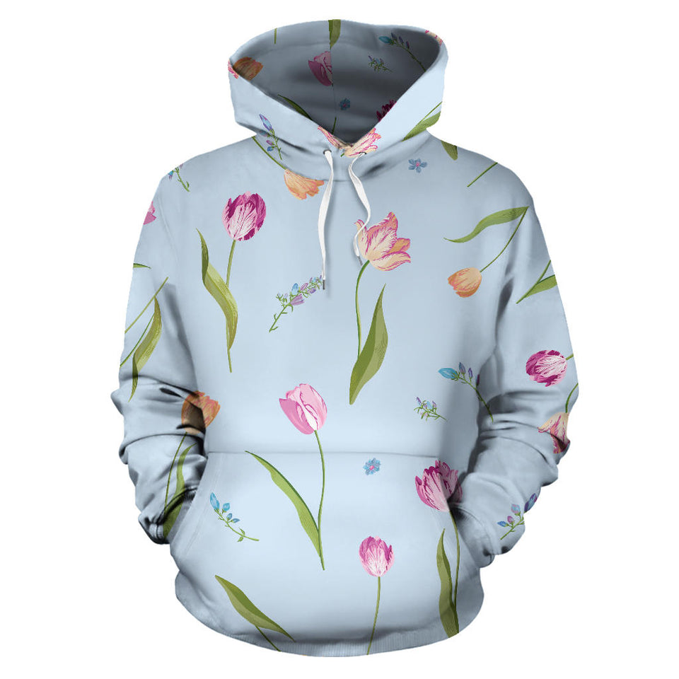 Watercolor Tulips Pattern Men Women Pullover Hoodie