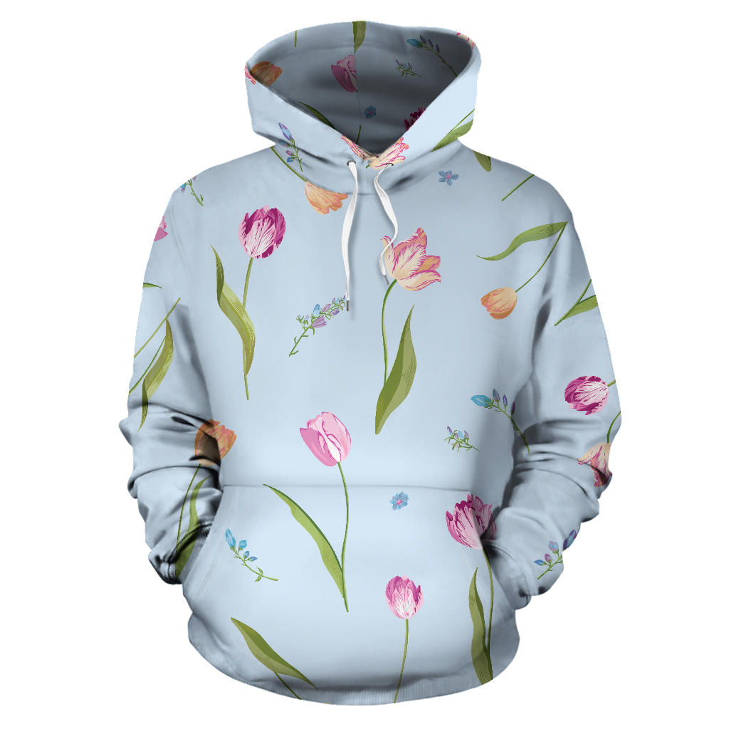 Watercolor Tulips Pattern Men Women Pullover Hoodie