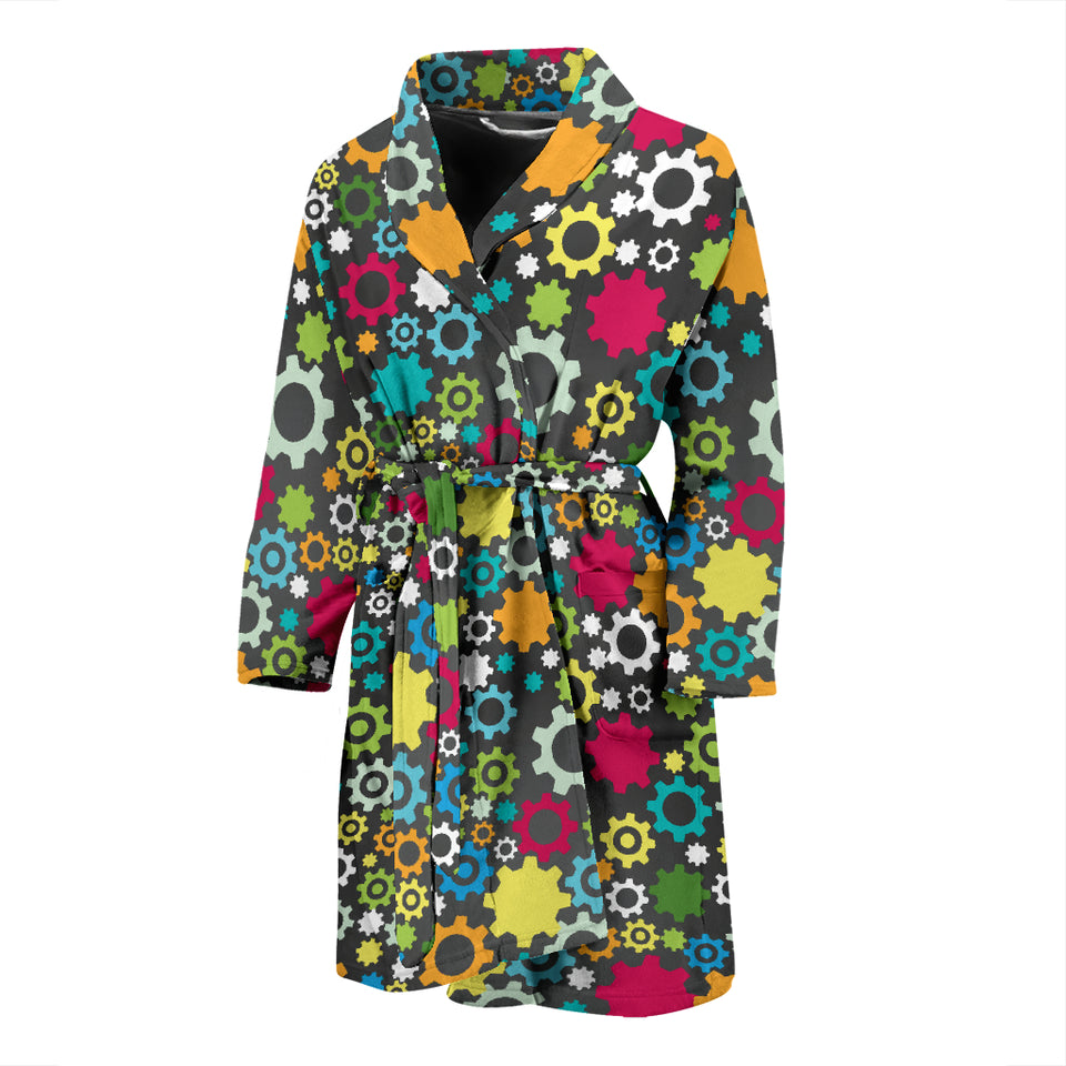 Gear Pattern Print Design 03 Men's Bathrobe