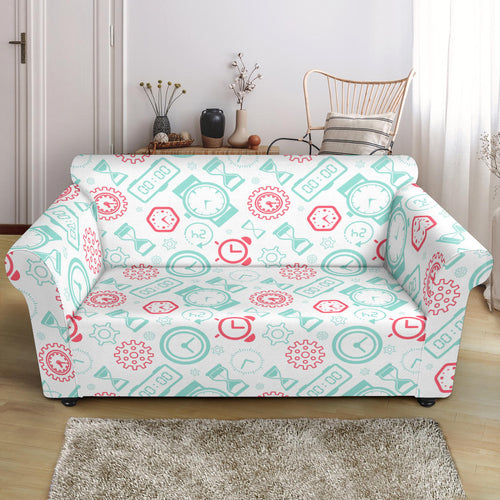 Clock Time Pattern Blackground Loveseat Couch Slipcover