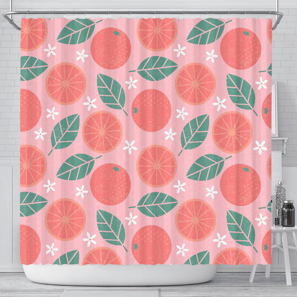 Grapefruit Leaves Flower Pink Background Shower Curtain Fulfilled In US