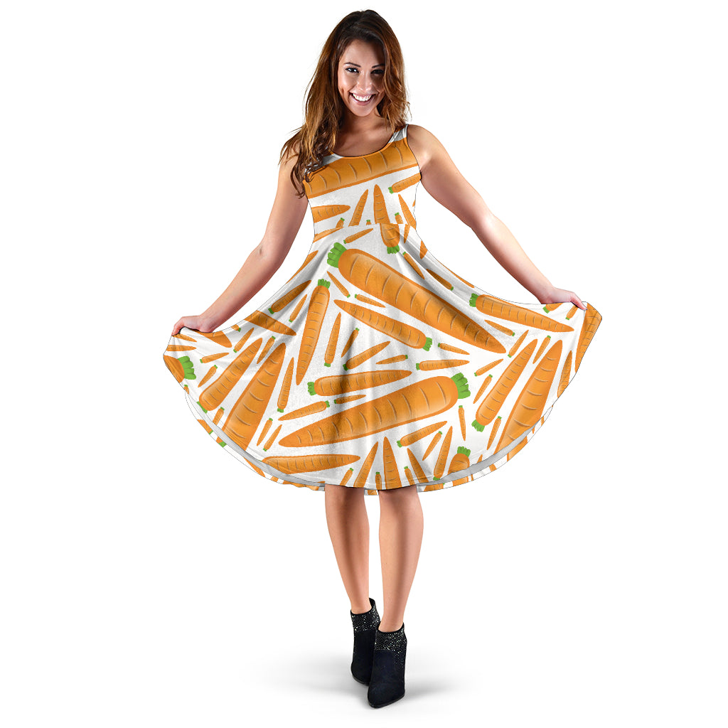 Carrot Pattern Print Design 02 Sleeveless Midi Dress