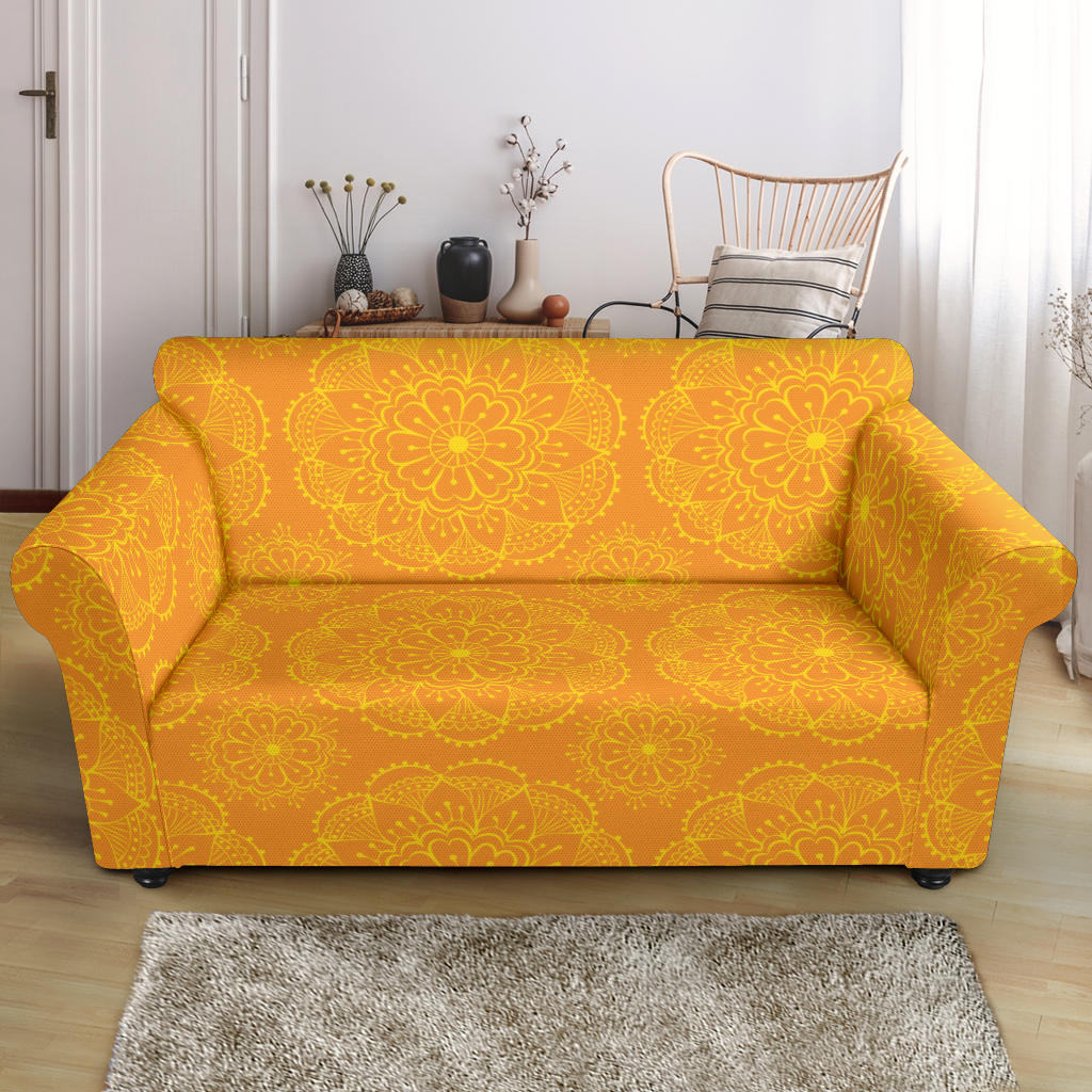 Orange Traditional Indian Element Pattern Loveseat Couch Slipcover