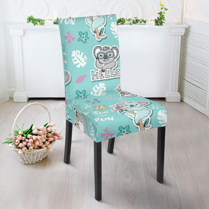 Cute Koalas Blue Background Pattern Dining Chair Slipcover