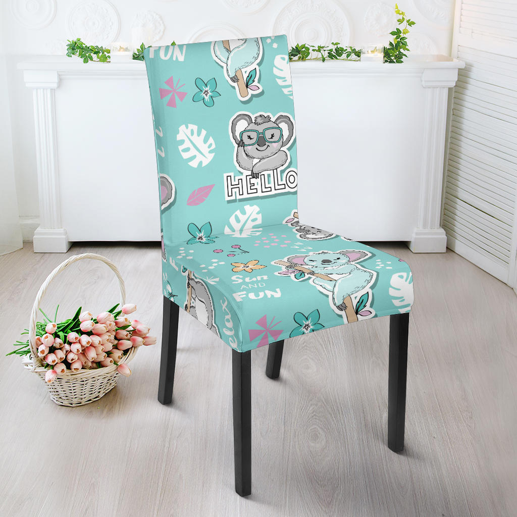 Cute Koalas Blue Background Pattern Dining Chair Slipcover