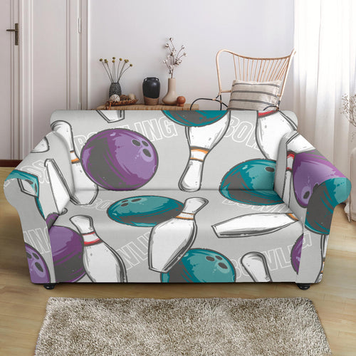 Bowling Ball And Pin Gray Background Loveseat Couch Slipcover