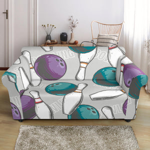 Bowling Ball And Pin Gray Background Loveseat Couch Slipcover
