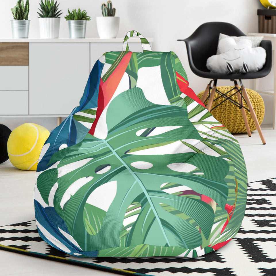 Heliconia Palm And Monstera  Leaves Pattern Bean Bag Cover