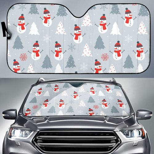 Snowman Christmas  Tree Snow Gray Background Car Sun Shade