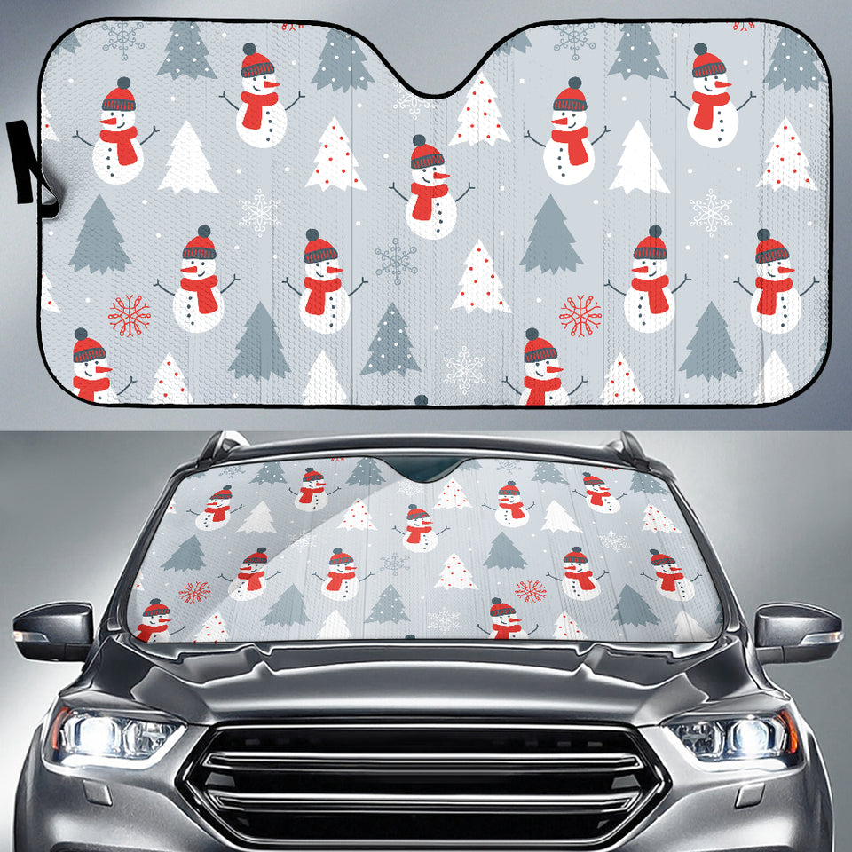 Snowman Christmas  Tree Snow Gray Background Car Sun Shade