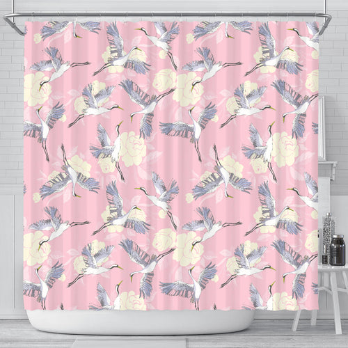Japanese Crane Rose Pattern Shower Curtain Fulfilled In US