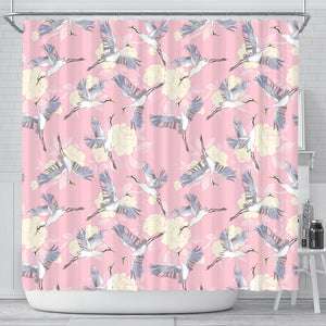 Japanese Crane Rose Pattern Shower Curtain Fulfilled In US