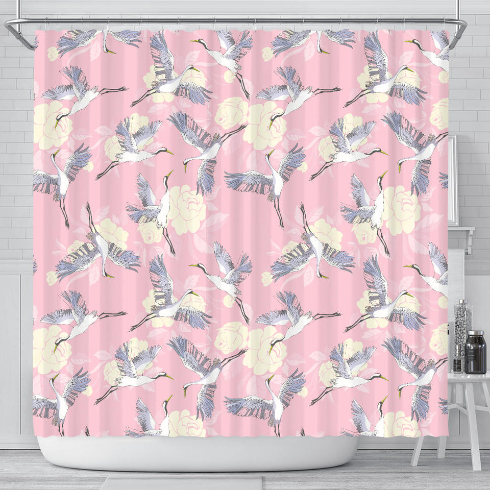 Japanese Crane Rose Pattern Shower Curtain Fulfilled In US