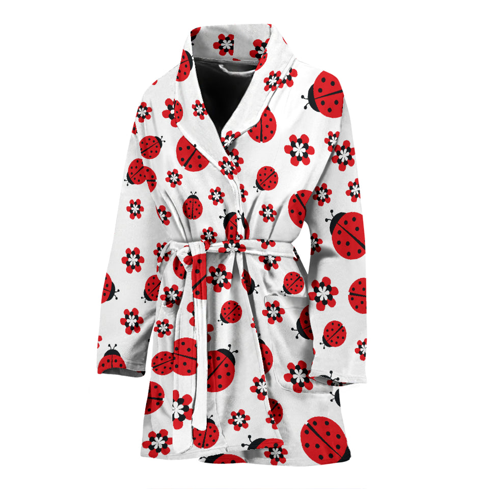 Ladybug Pattern Print Design 04 Women's Bathrobe