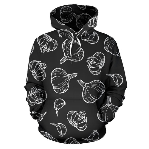 Garlic Pattern Black Background Men Women Pullover Hoodie