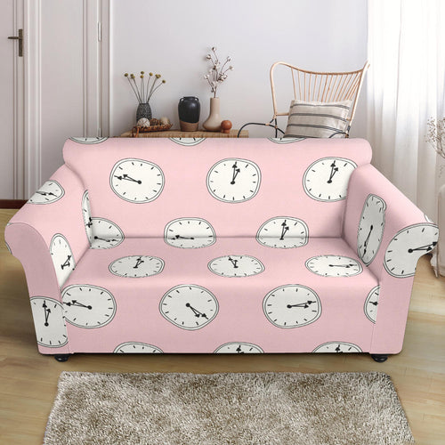 Clock Pattern Pink Blackground Loveseat Couch Slipcover