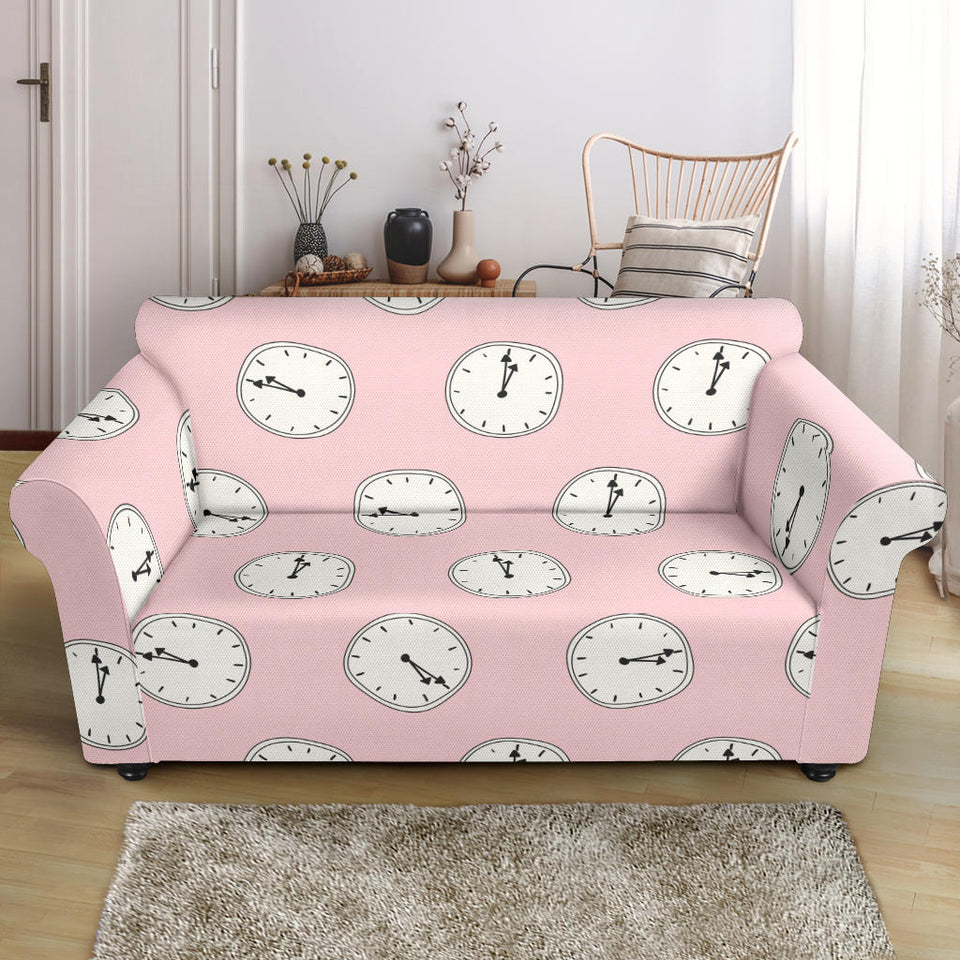 Clock Pattern Pink Blackground Loveseat Couch Slipcover