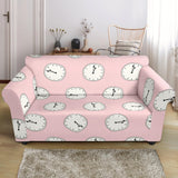 Clock Pattern Pink Blackground Loveseat Couch Slipcover