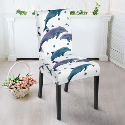 Dolphins Pattern Dotted Background Dining Chair Slipcover