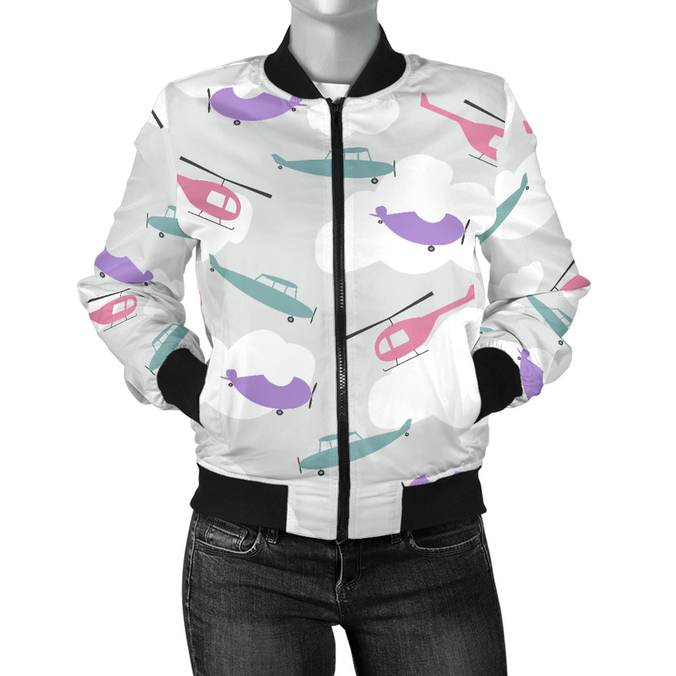 Helicopter Plane Pattern Women'S Bomber Jacket