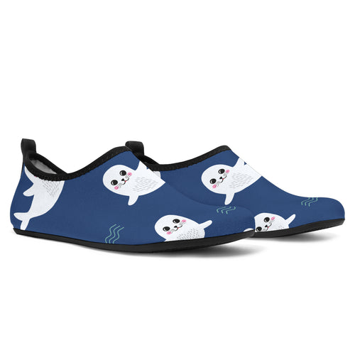 Cute White Baby Sea Lion Seal Pattern Aqua Shoes