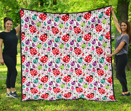 Ladybug Pattern Print Design 03 Premium Quilt