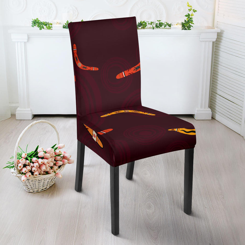 Boomerang Australian Aboriginal Ornament Circle Black Background Dining Chair Slipcover