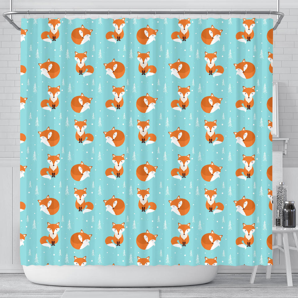 Fox Pattern Blue B Ackground Shower Curtain Fulfilled In US