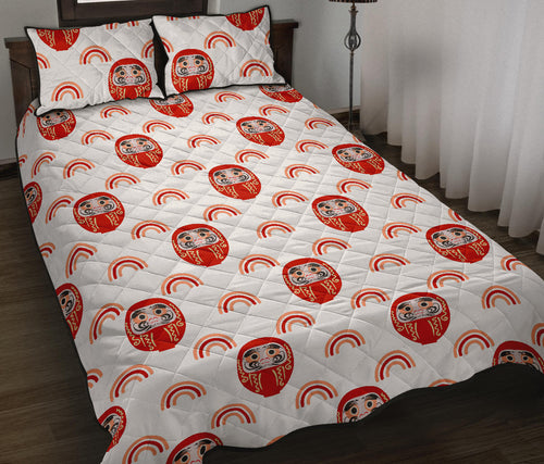 Daruma japanese wooden doll design pattern Quilt Bed Set