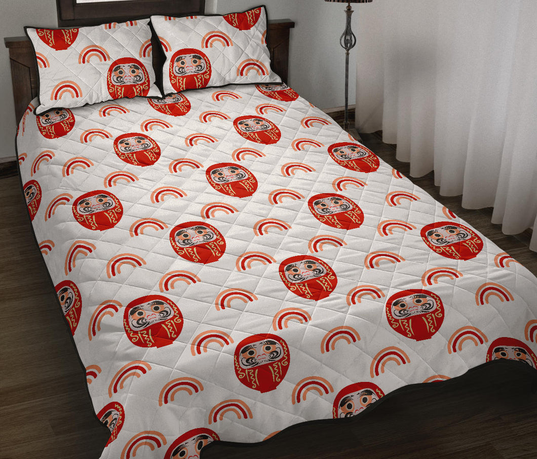 Daruma japanese wooden doll design pattern Quilt Bed Set