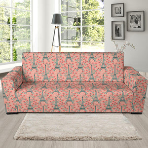 Eiffel Tower Flower Background Pattern Print Design 03 Sofa Slipcover