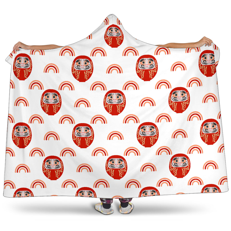 Daruma Japanese Wooden Doll Design Pattern Hooded Blanket