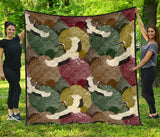 Japanese Cranes Flying Forest Dot Pattern Premium Quilt