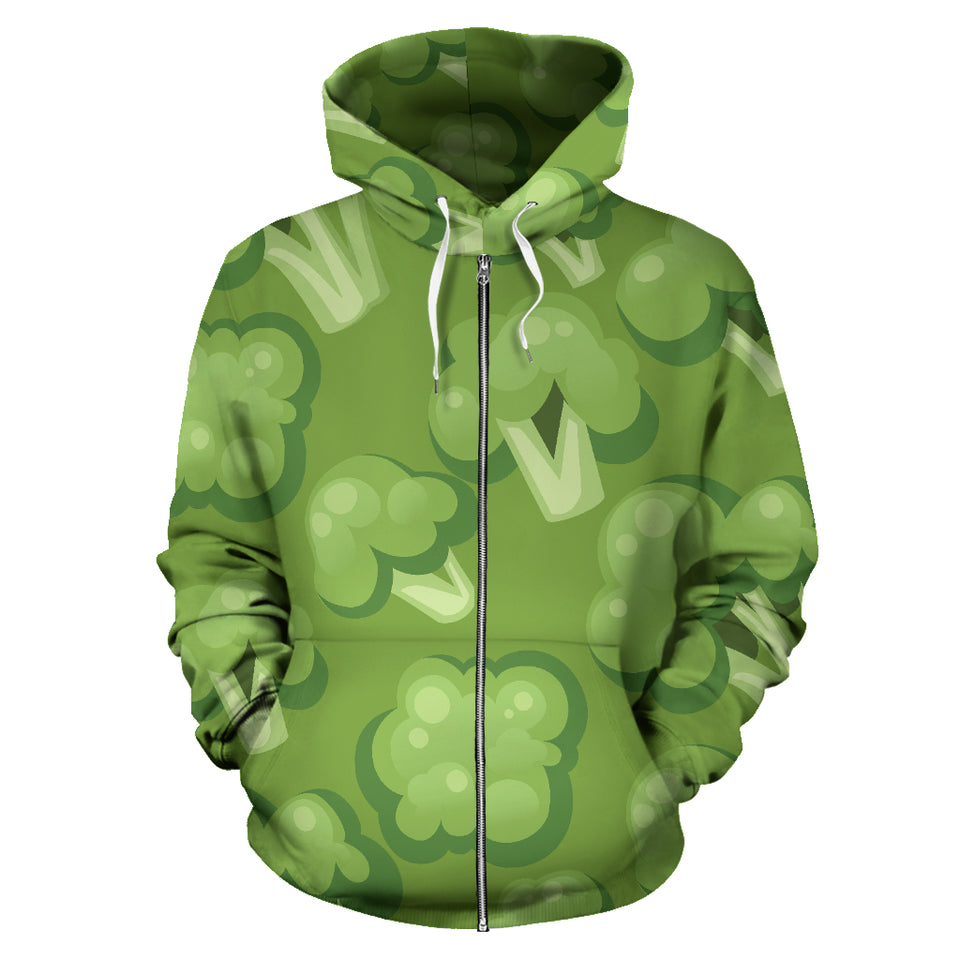 Broccoli Pattern Green Background Zip Up Hoodie