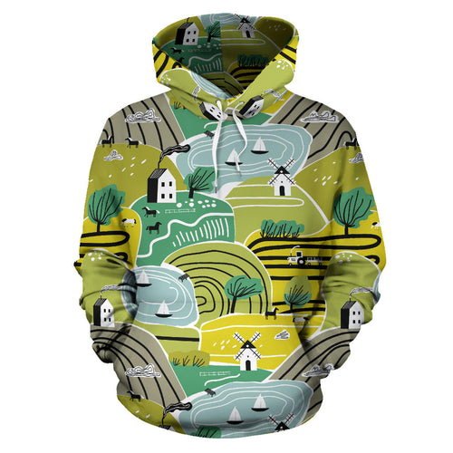 Hand Drawn Windmill Pattern Men Women Pullover Hoodie
