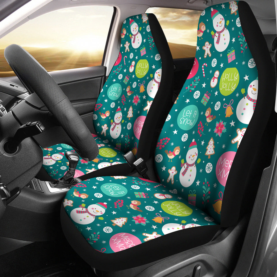 Snowman Bird Decorative Elements Christmas Pattern  Universal Fit Car Seat Covers