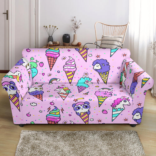 Cute Ice Cream Cone Animal Pattern Loveseat Couch Slipcover