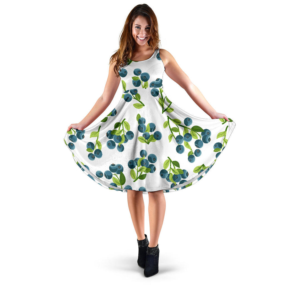 Blueberry White Background Sleeveless Midi Dress