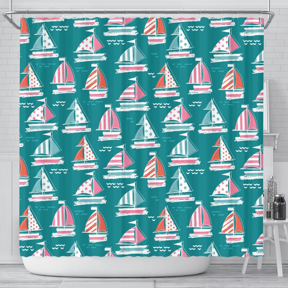 Cute Sailboat Pattern Shower Curtain Fulfilled In US